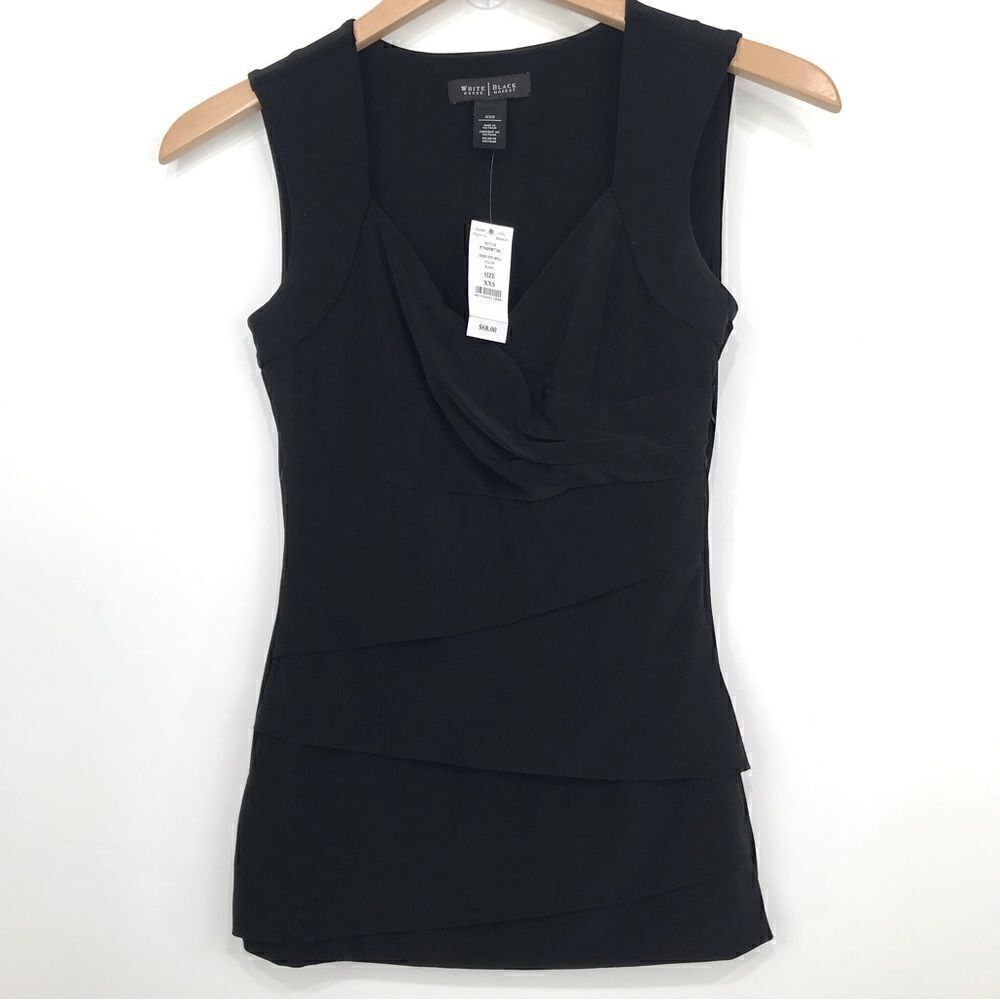 White House Black Market Black Instant Slimming Tiered Knit Classic Tank Blouse